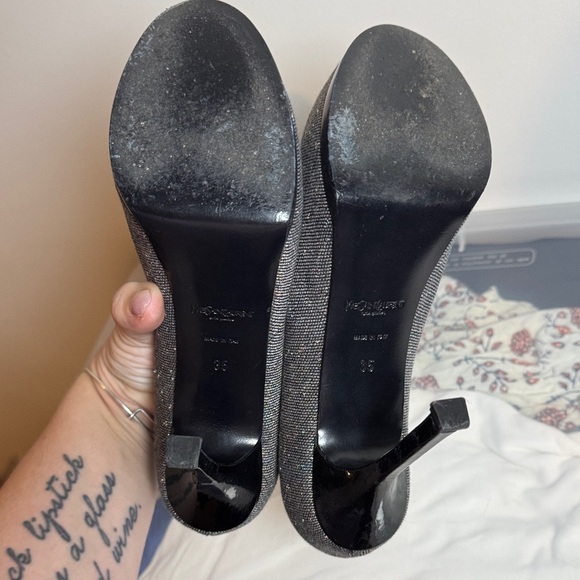 Yves Saint Laurent tribetoo Sparkling Black Heels - Picture 5 of 6